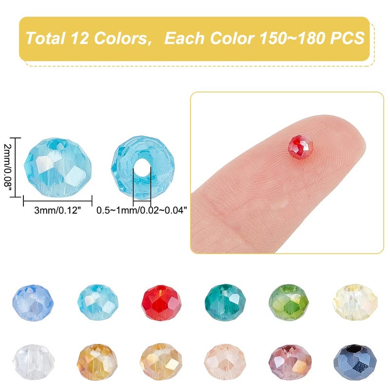 PH PandaHall Briolette Glass Beads Faceted 3mm, 1200pcs 12 Colors Crystal Czech Glass Seed Beads Electroplate AB Color Mini Spacer Loose Beads for Earring Bracelet Necklace Jewelry DIY Craft Making - Image 2